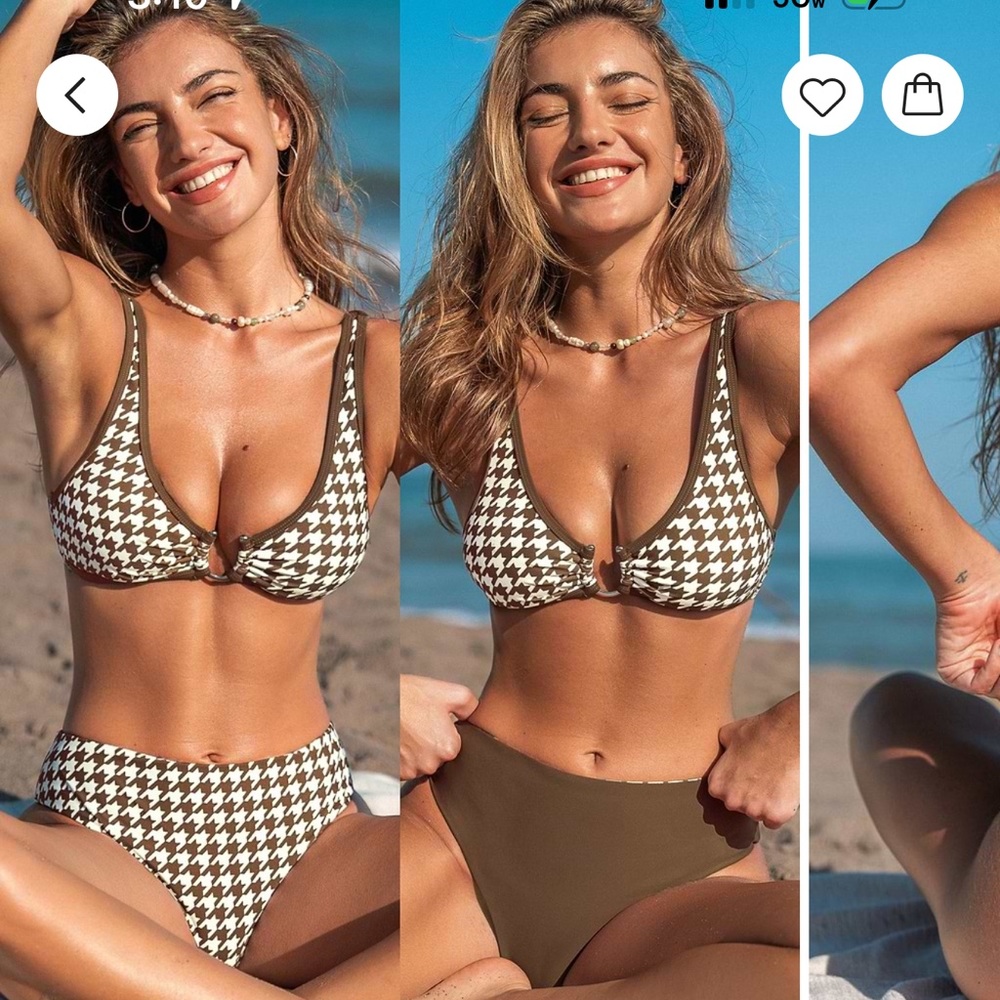 Brown and White Houndstooth Bikini